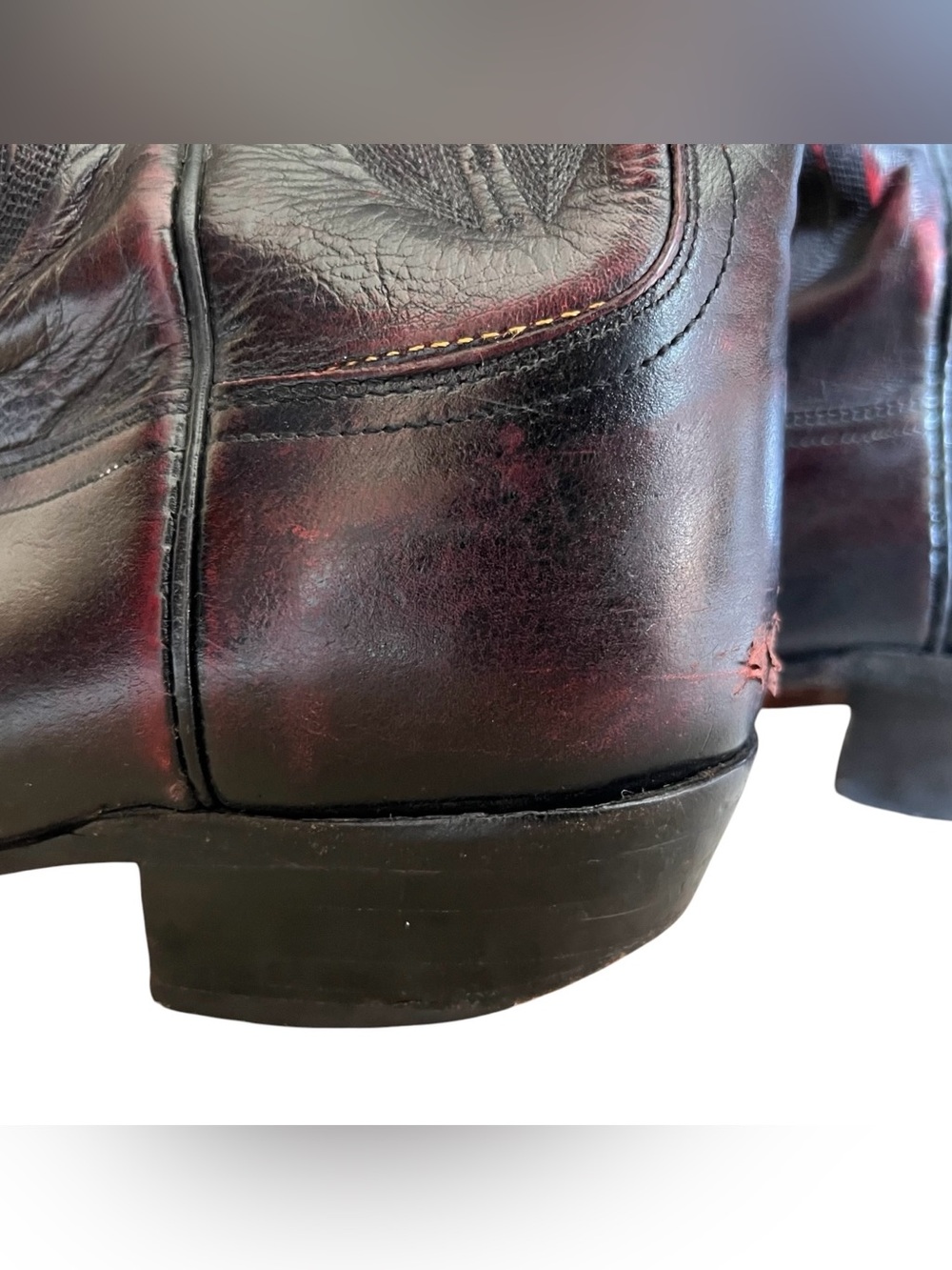 Lucchese 2000 Mens T3012R4 Kangaroo Black Cherry Red Leather Cowboy Boots - Picture 12 of 16